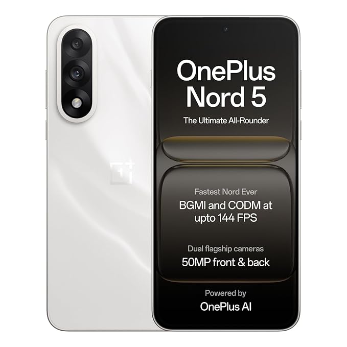 OnePlus Nord 5 5G (Marble Sands, 8GB RAM, 256GB Storage) - Certified Refurbished | Snapdragon 8s Gen 3 | 144FPS Pro Gaming