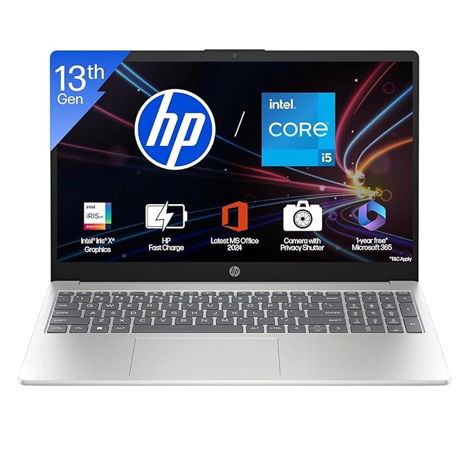 HP Laptop 15: 13th Gen Intel Core i5-1335U, 16GB DDR4 RAM, 512GB SSD, 15.6-inch FHD Display, Intel Iris Xe