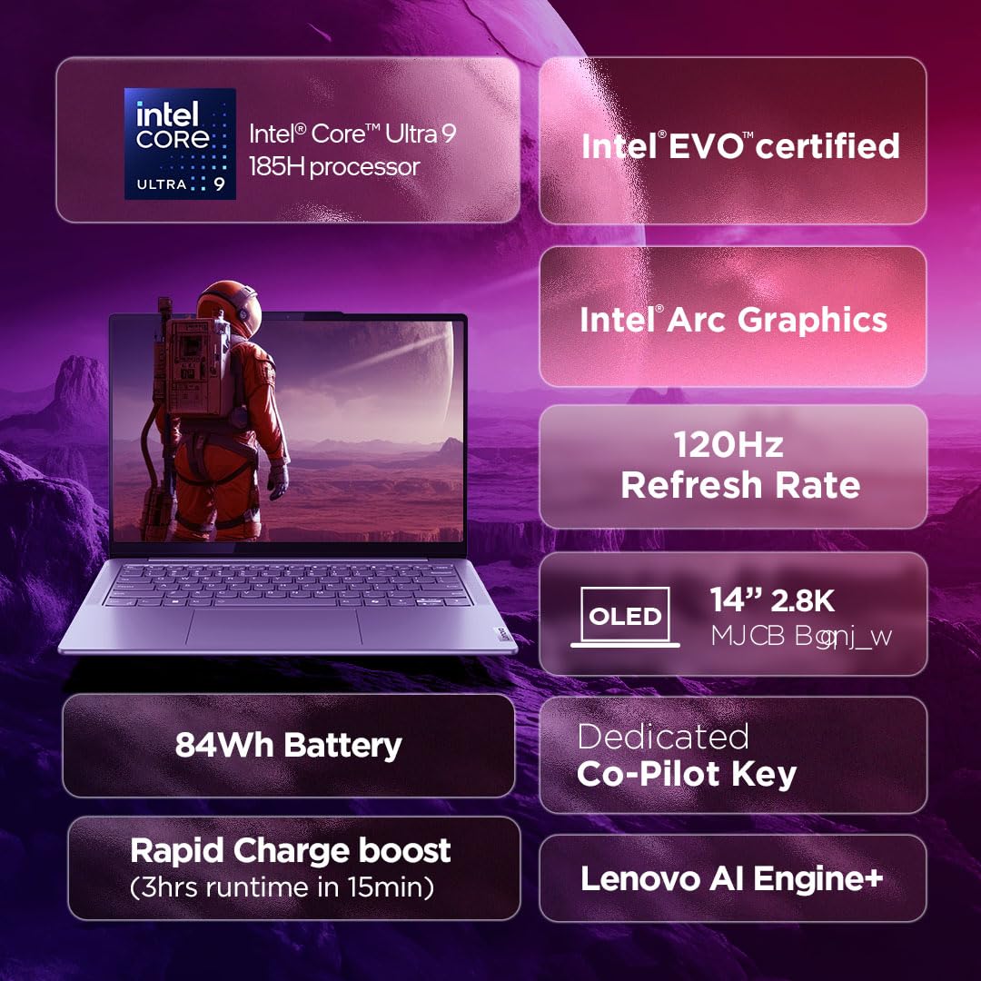 Lenovo Yoga Slim 7 (Smartchoice) 14" OLED AI Laptop - Certified Refurbished | Intel Core Ultra 9 185H | 32GB RAM | 1TB SSD - Image 2